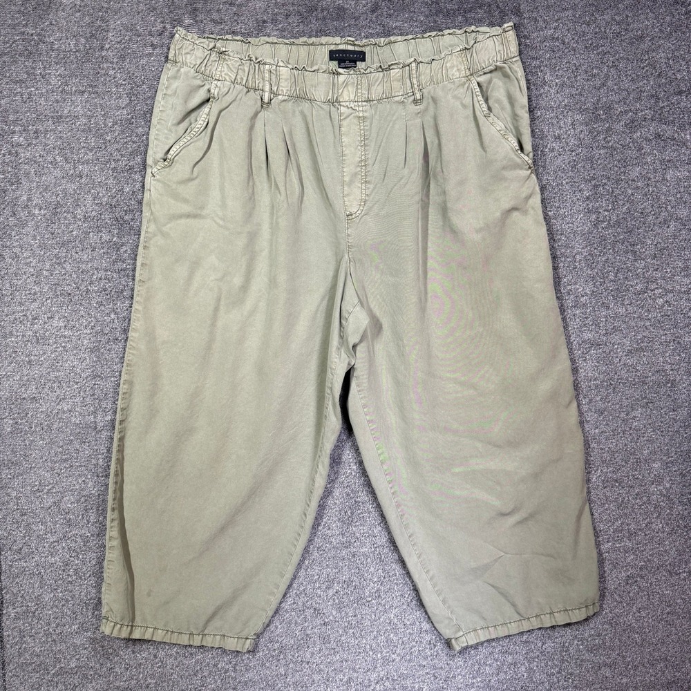 Sanctuary Olive Green Lyocell Paperbag Waist Cropped Pleated Pants 2X XP9242E1Z‎
